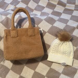 J.Crew Small Sherpa Tote Bag and Beanie